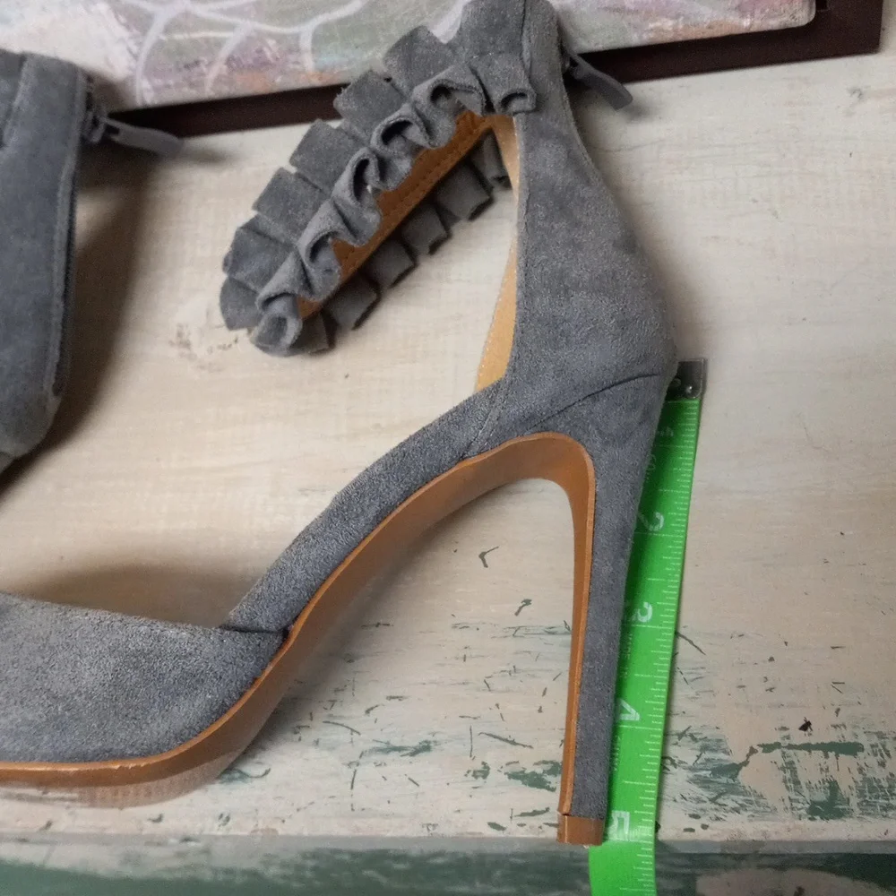 Charlotte Russe Gray, Pointed Toe, Ruffle Strap, Zip Back Heels - Picture 6 of 15